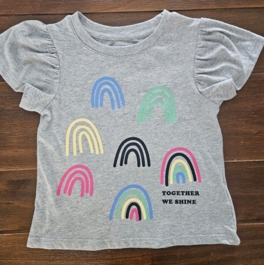 CLEARANCE GAP GIRL'S T-SHIRT GREY WITH RAINBOWS, SHORT SLEEVES, 4